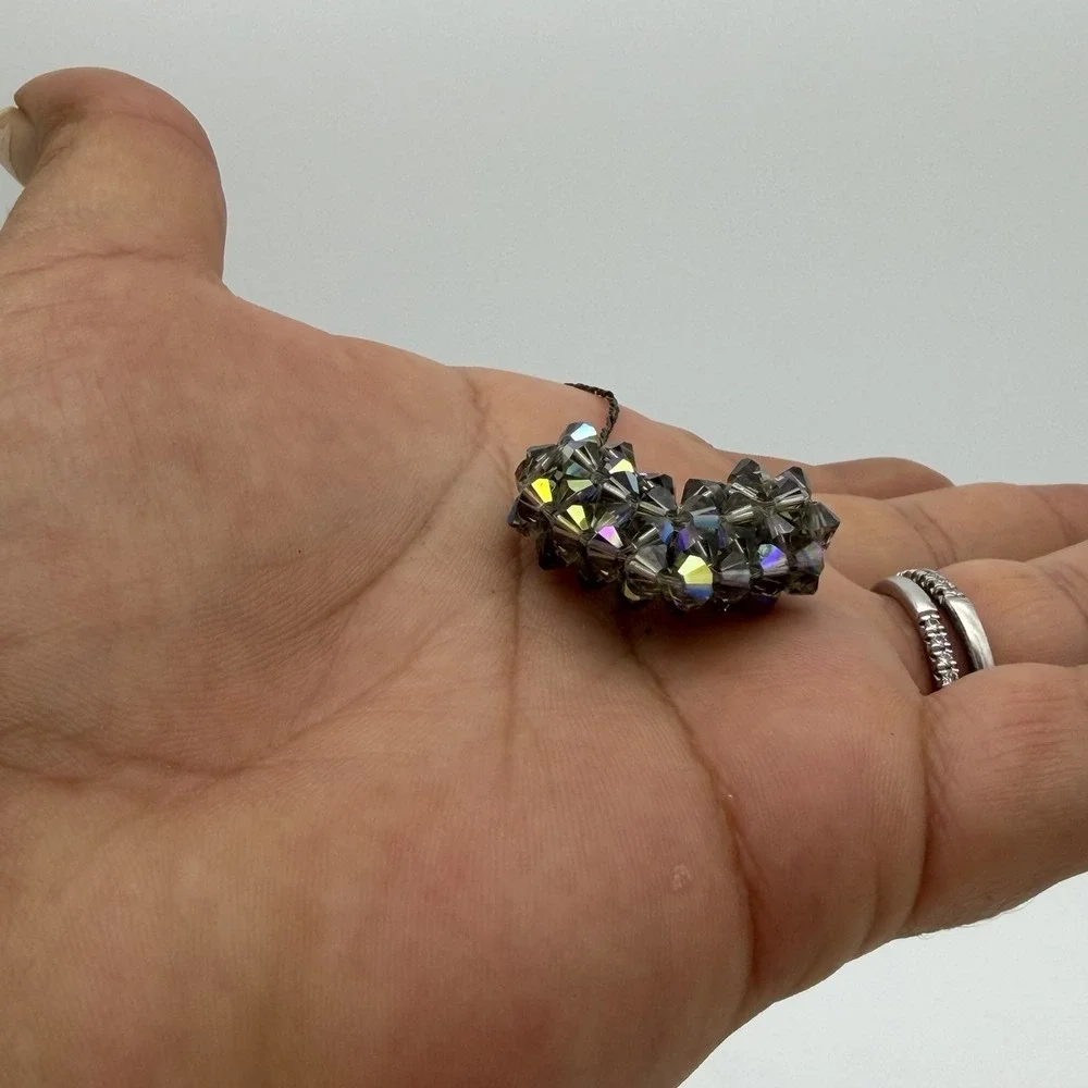 Vtg Swarovski Cluster Heart‎ Necklace Sterling Silver 925 Peacock AB Crystals